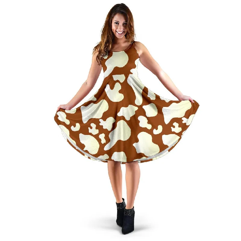 Cow Brown Pattern Print Dress Tunics Denim casual