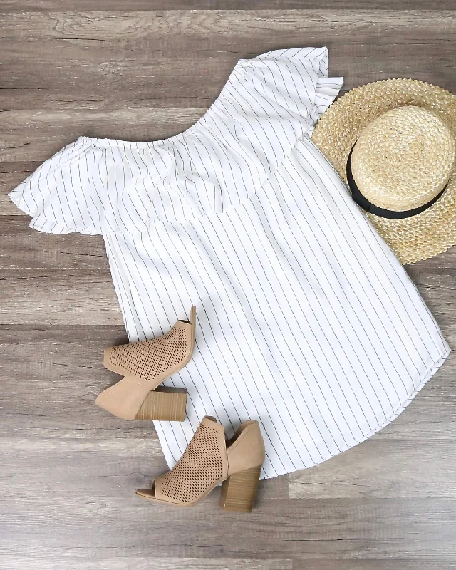 Cotton Candy LA - Frilled About You Off The Shoulder Striped Dress in More Colors Square Neckline Feminine
