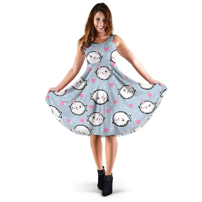 Cute Narwhal Pattern Print Dress Casual Short Summer