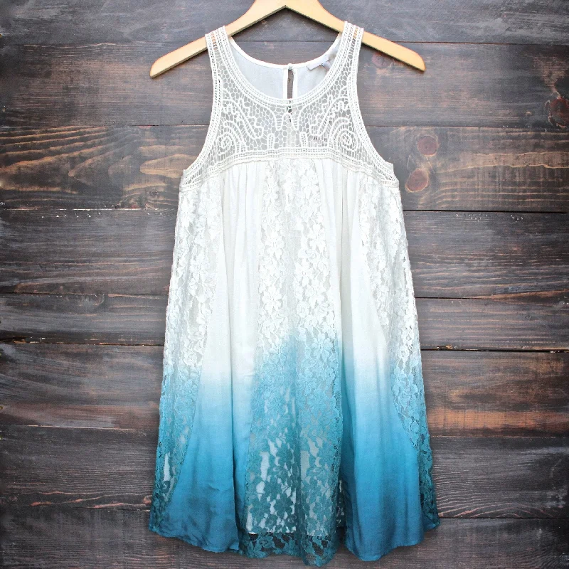 FINAL SALE - Vanity Vintage Lace Flowy Dress in Ombre Teal Tunics Top rated