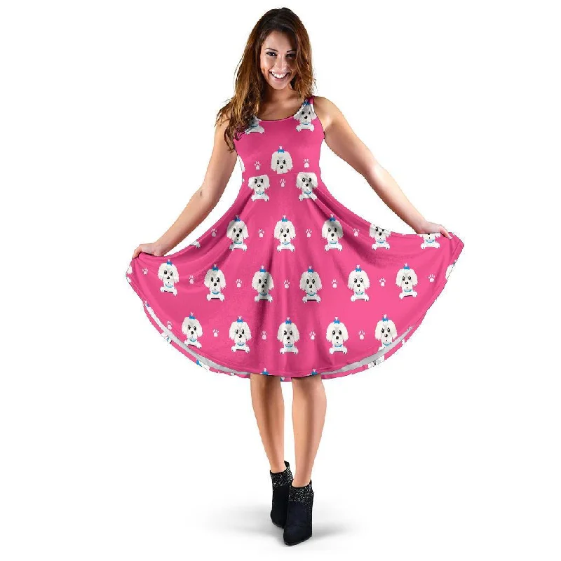 Dog Maltese Puppy Pattern Print Dress Tunics Winter warm