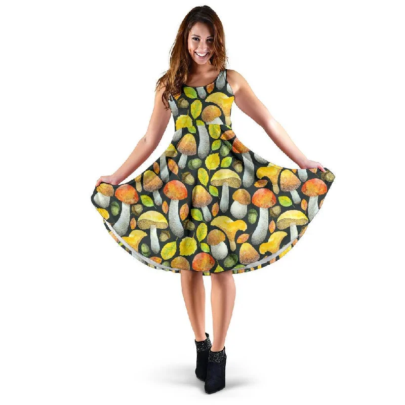 Colorful Mushroom Pattern Print Dress Tunics Ceremony elegant
