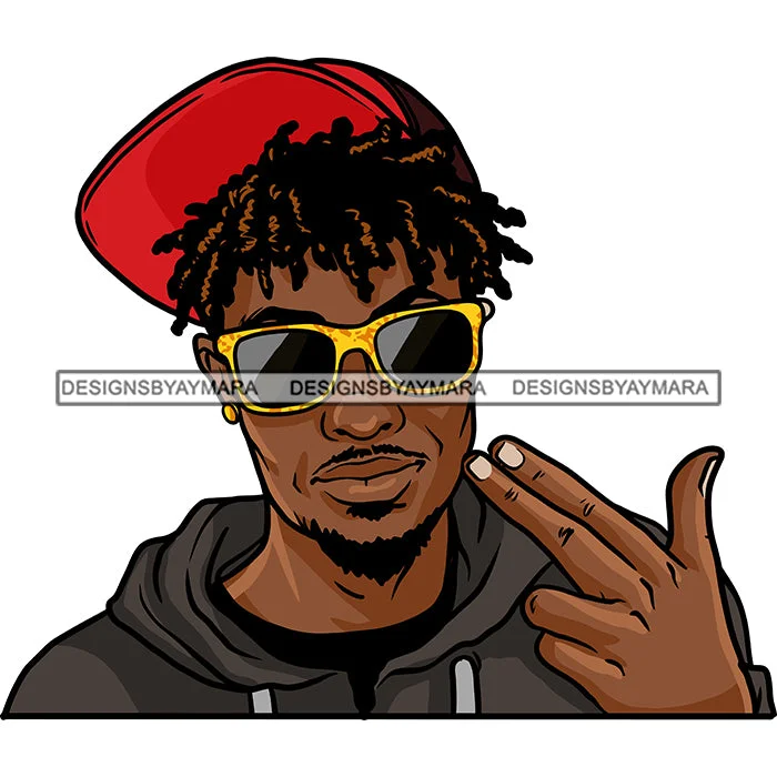 Black Curly Hairs Man Beard Mustache Wearing Hoodie Yellow Sunglasses Red Hat Standing Hair Nubian African American Boy SVG JPG PNG Vector Clipart Cricut Silhouette Cut Cutting Hoodie with Pastel Soft Subtle