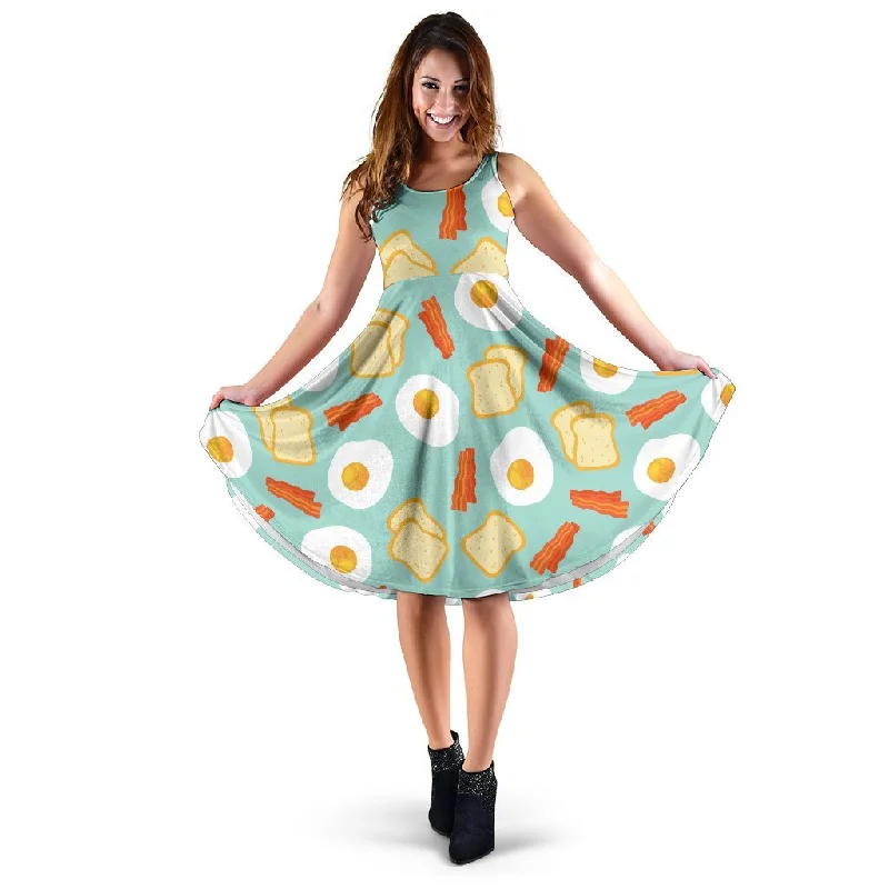 Bacon Egg Bread Pattern Print Dress Tunics Versatile stylish