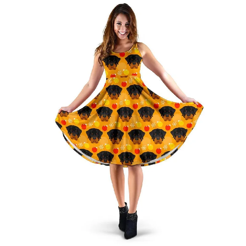 Dog Rottweiler Pattern Print Dress Tunics Office stylish