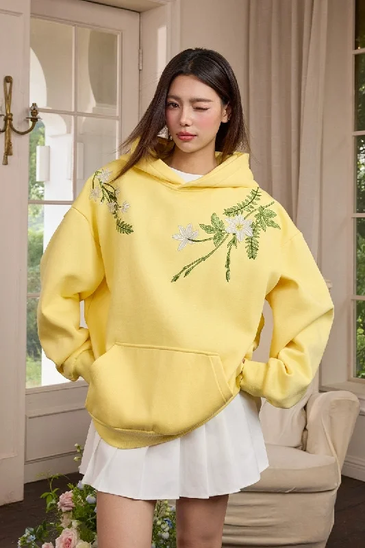Floral Embroidery Oversized Hoodie Hoodie with Camouflage Military Edgy