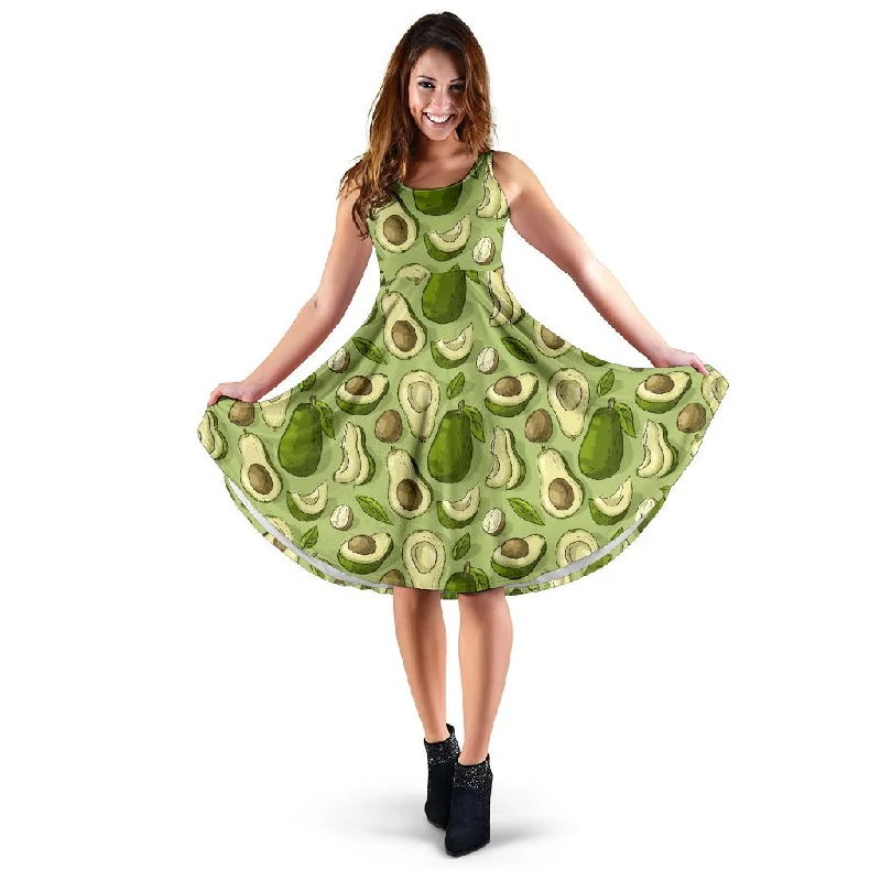 Avocado Green Patttern Print Dress Tunics Stylish elegant