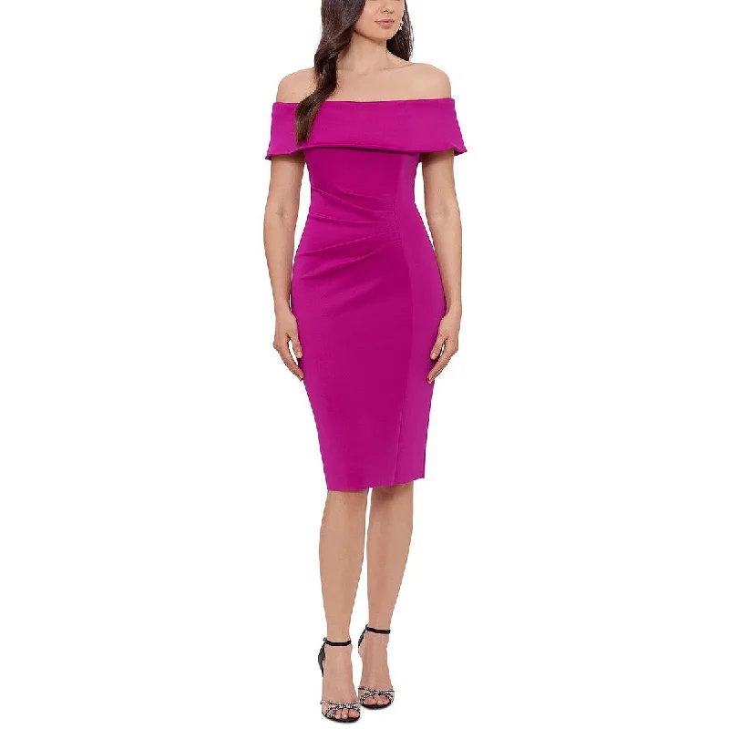 Xscape Womens Off The Shoulder Knee-Length Sheath Dress Tunics Trendy modern