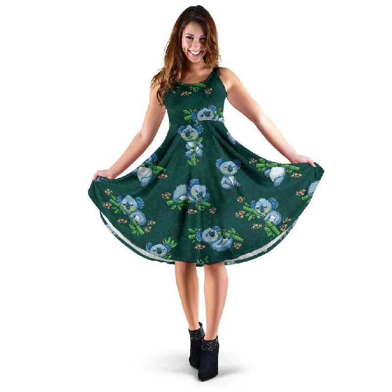 Bamboo Koala Pattern Print Dress Tunics Fall fleece