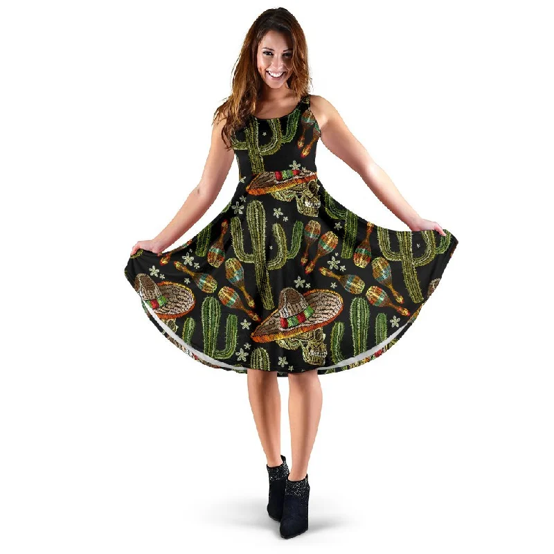 Western Cowboy Cactus Pattern Print Dress Tunics Running lightweight