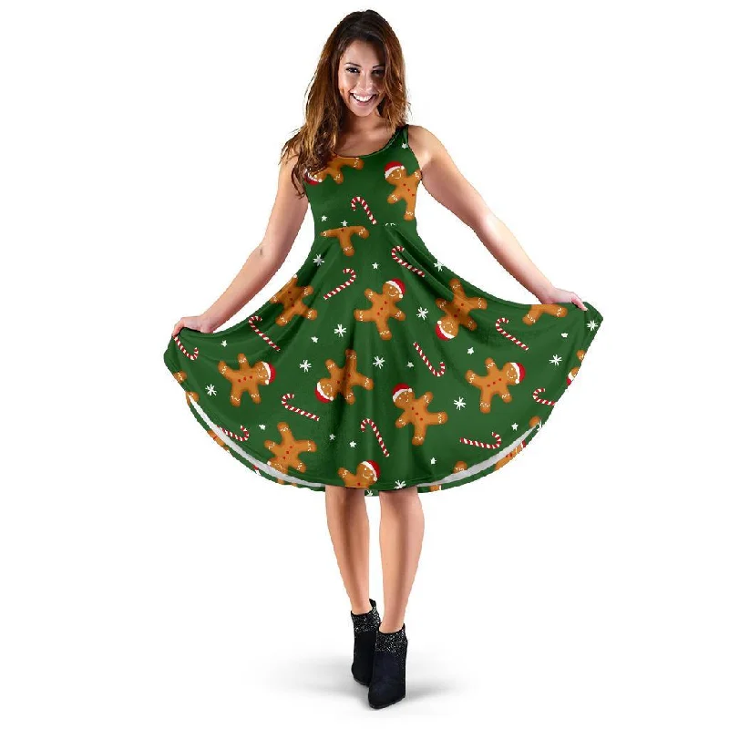 Chirstmas Gingerbread Man Print Pattern Dress Tunics Sophisticated sleek