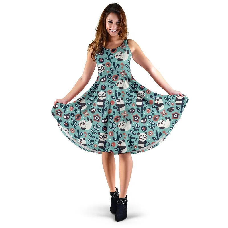 Bamboo Panda Pattern Print Dress Tunics Seasonal trendy
