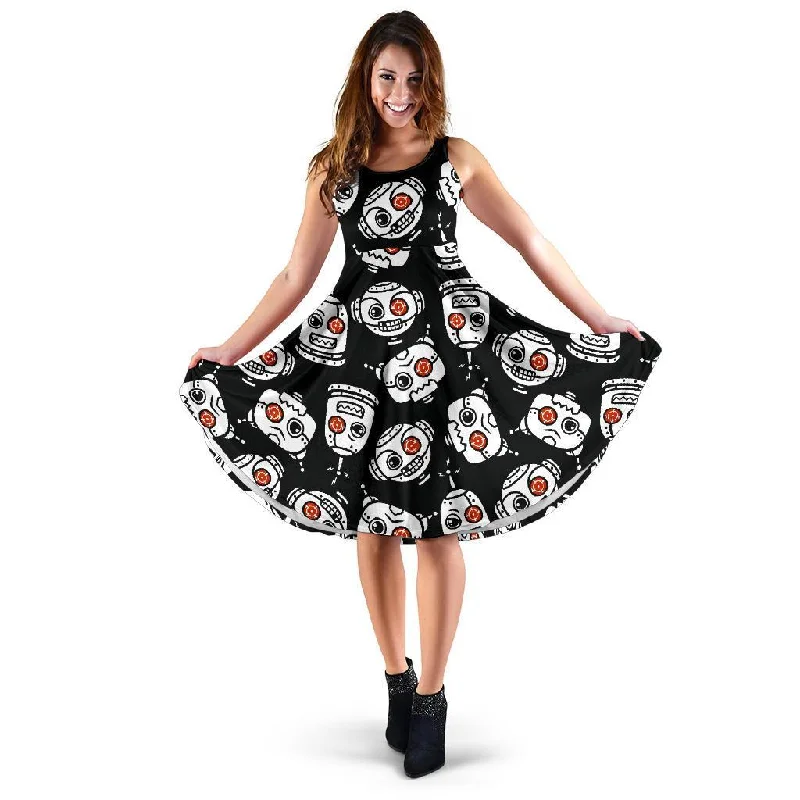 Cyborg Robot Print Pattern Dress Tunics Versatile all-occasion
