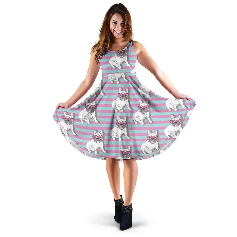 Bulldog Heart Sunglasses Pattern Print Dress Tunics Handmade artisanal