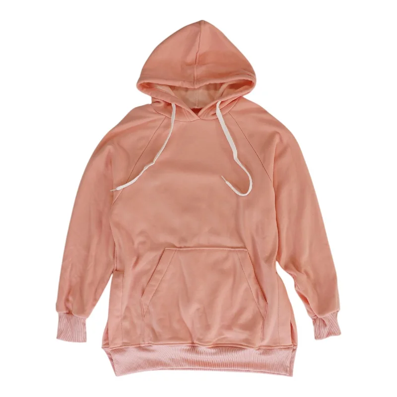 Pink Solid Hoodie Hoodie with Hem Applique Textured Unique