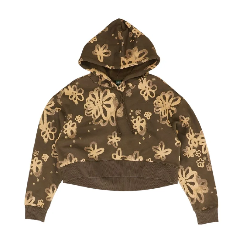 Brown Floral Hoodie Cotton Hoodie Fleece Lining Warmth