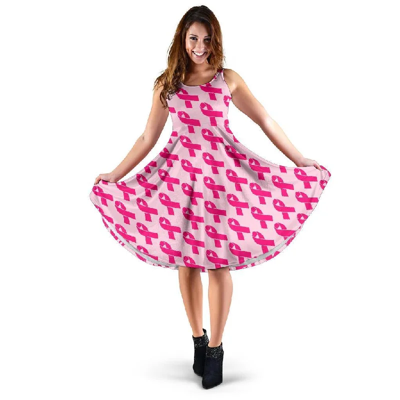 Breast Cancer Awareness Pink Ribbon Print Pattern Dress Tunics Practical durable