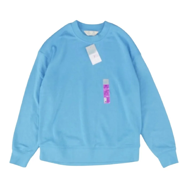 Blue Solid Sweatshirt Hoodie with Hem Raw Edge Edgy Unfinished
