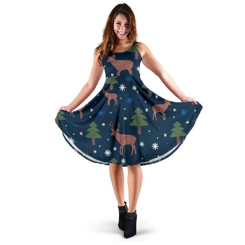 Christmas Tree Moose Pattern Print Dress Tunics Luxurious premium