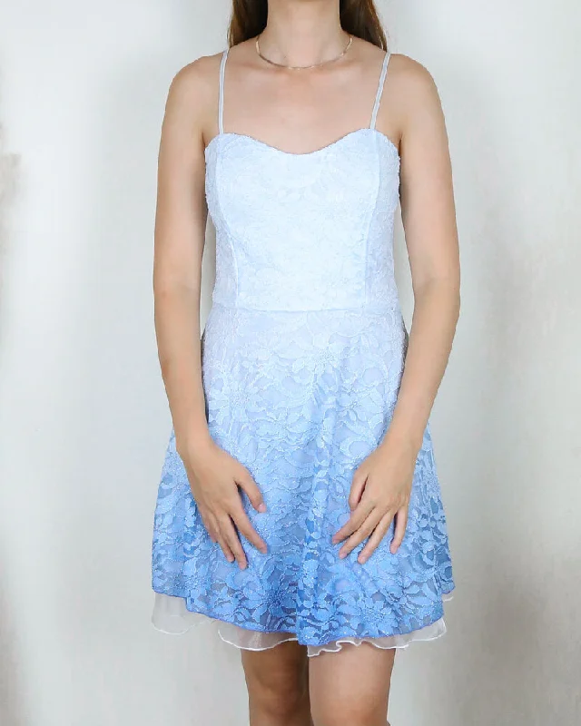 Glits & Glams Lacy Floral Dip Dye Fit and Flare Dress in Powder Blue Tunics Timeless classic