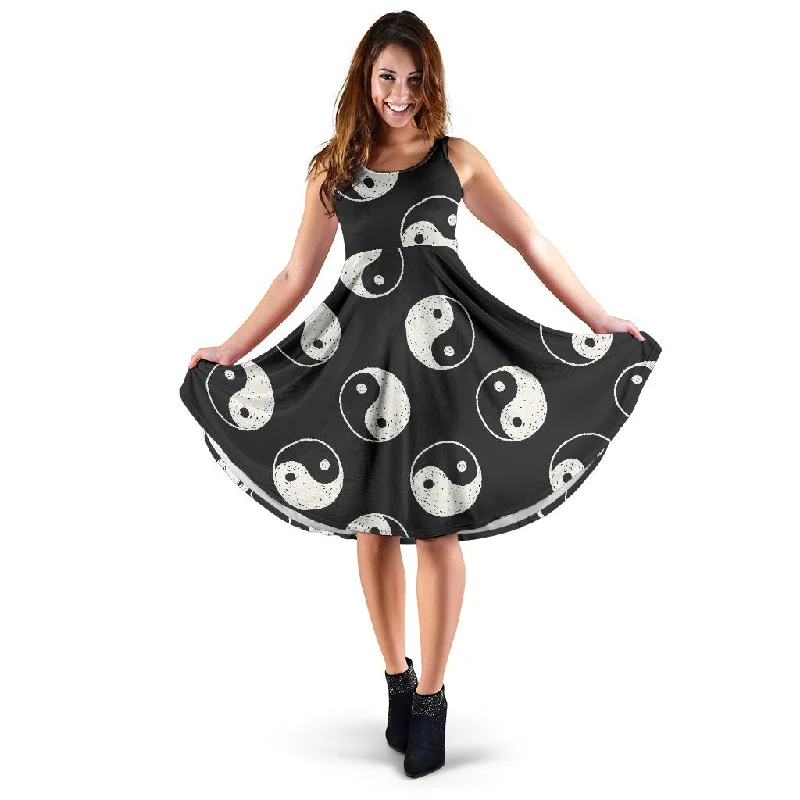 Yin Yang Black Pattern Print Dress Tunics Polka dots