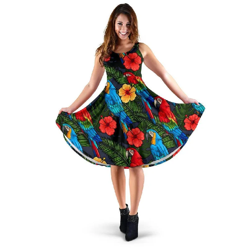 Floral Parrot Bird Pattern Print Dress Tunics Luxurious high-end