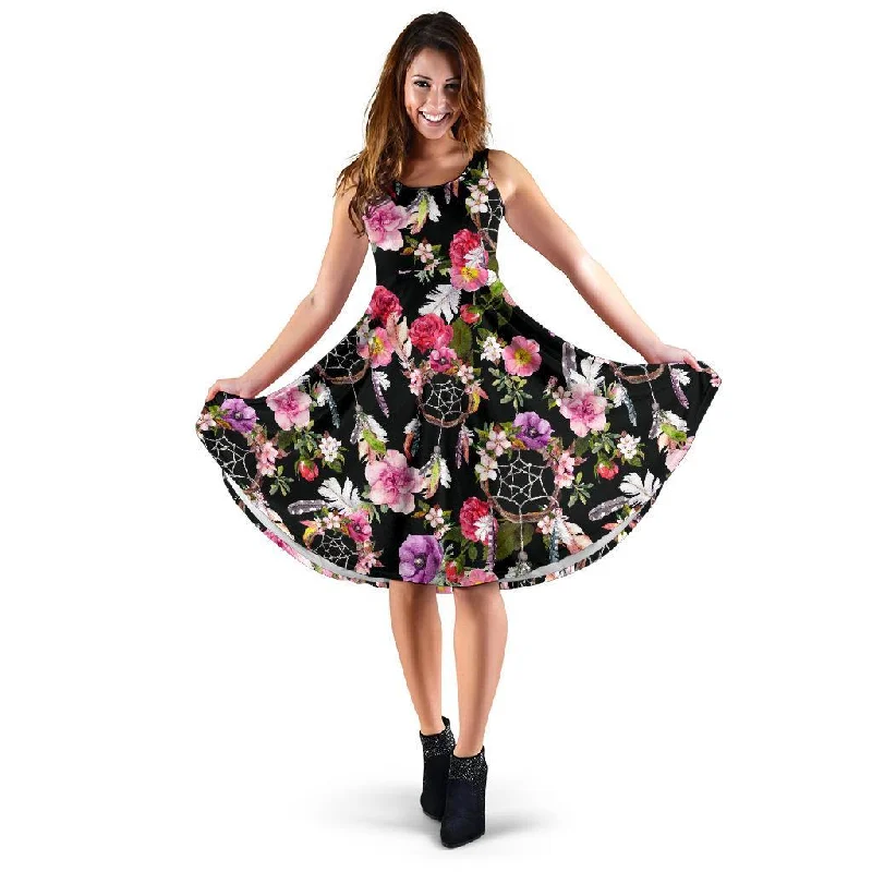 Dream Catcher Flower Boho Feather Dress Tunics Silk luxurious