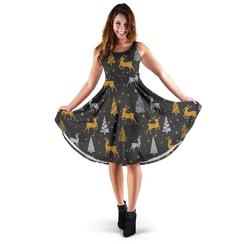 Deer Christmas Tree Pattern Print Dress Tunics Luxurious high-end