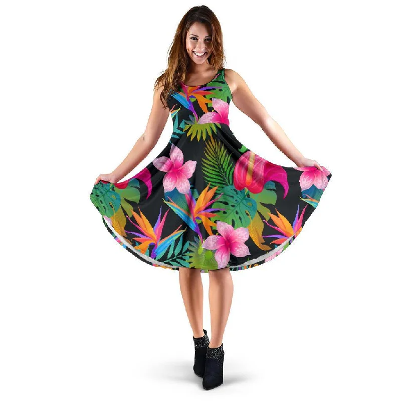 Floral Tropical Hawaiian Flower Hibiscus Palm Leaves Pattern Print Dress Tunics Trendy modern