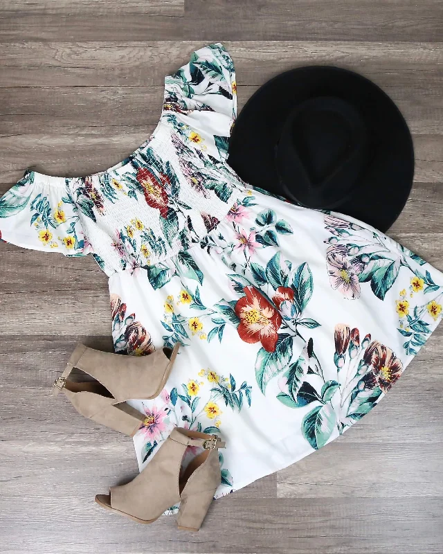 Cotton Candy LA - Summer Moved Smocked Dress in Tropical Print Tunics Chic elegant