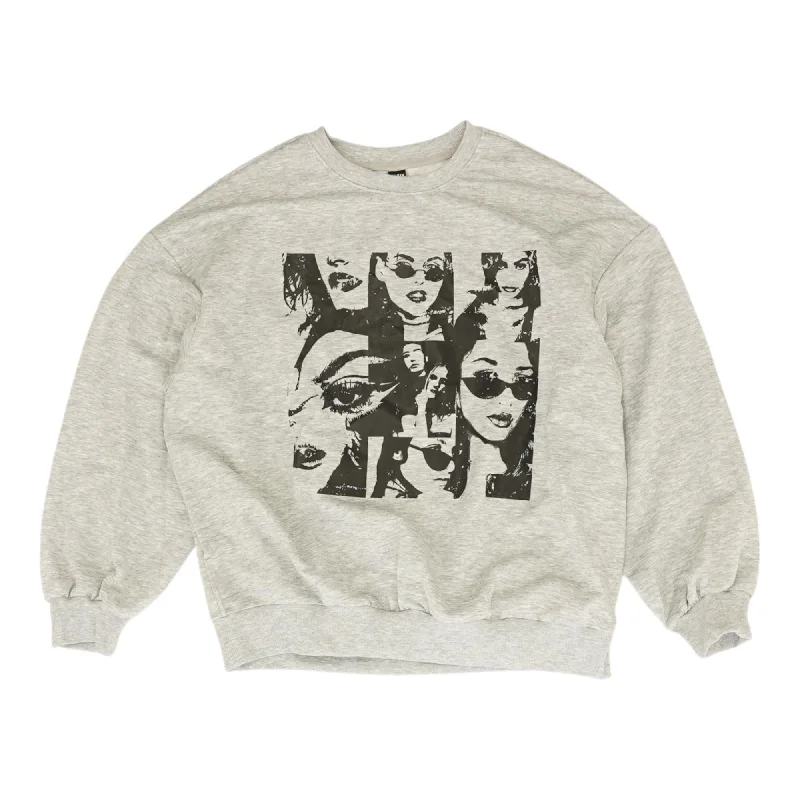 Gray Solid Sweatshirt Hoodie with V-Neck Classic Versatile