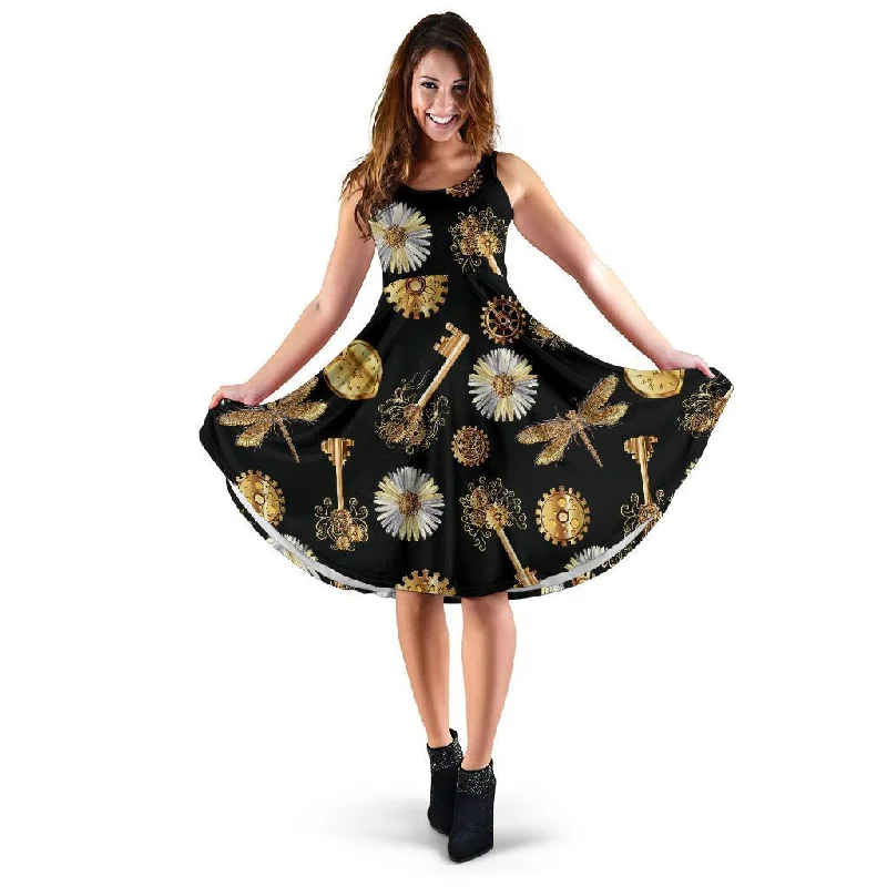 Floral Steampunk Pattern Print Dress Tunics Sophisticated sleek