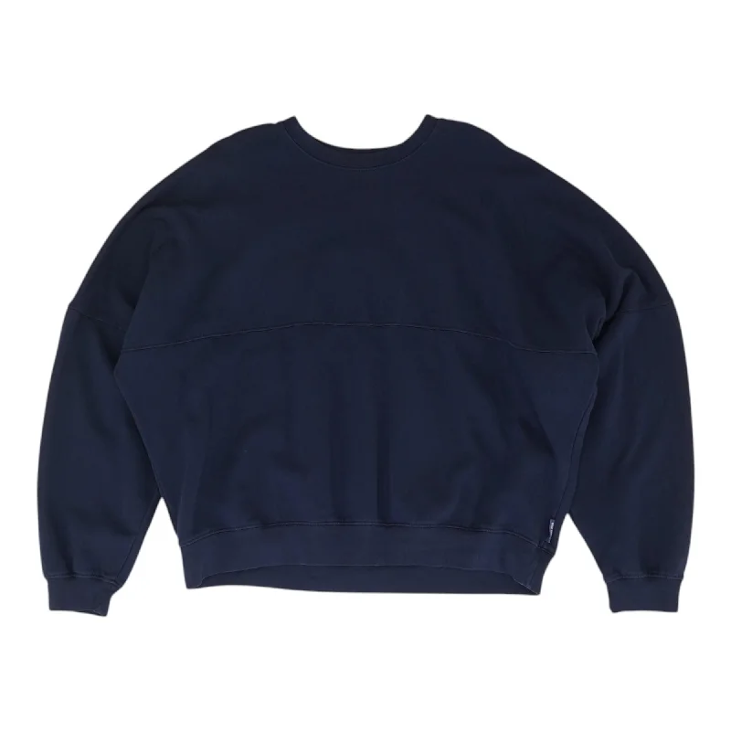 Navy Solid Sweatshirt Hoodie with Button Placket Classic Preppy