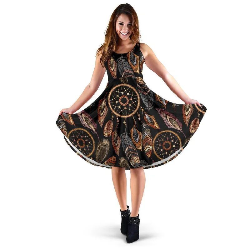 Brown Boho Peacock Dream Catcher Feather Dress Tunics Luxurious premium