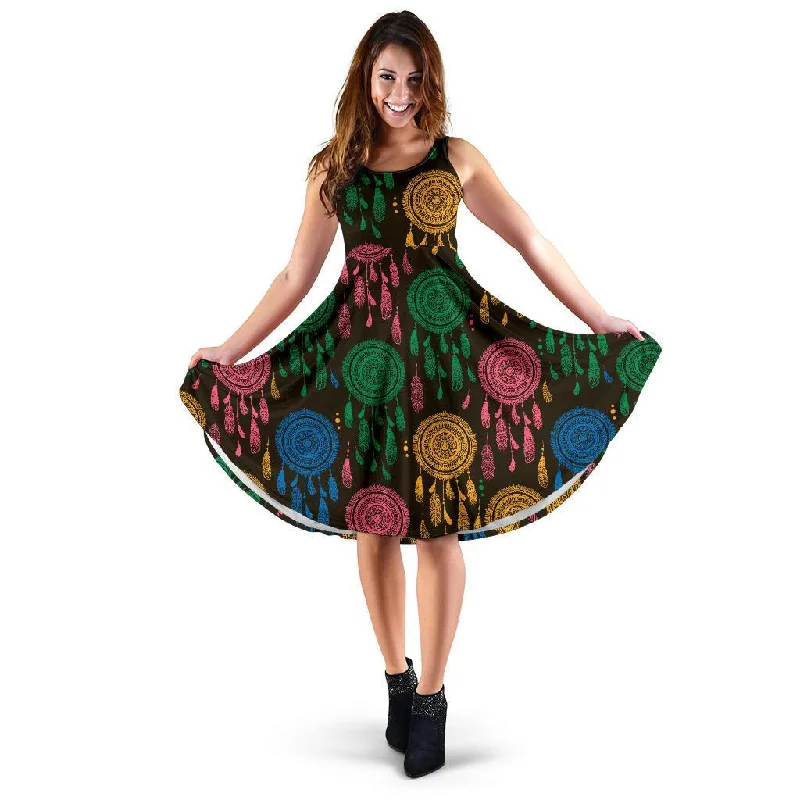 Dream Catcher Colorful Feather Dress Tunics Fleece cozy