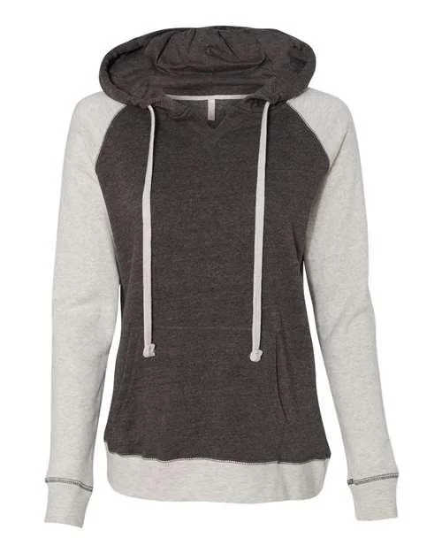 MV Sport Women’s Harper Raglan Hooded Sweatshirt W17127 Hoodie with Hem Detail Decorative Unique