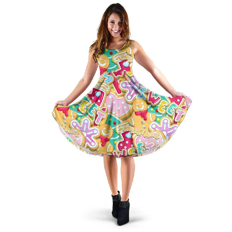 Dessert Gingerbread Man Chirstmas Pattern Print Dress Tunics Stylish elegant