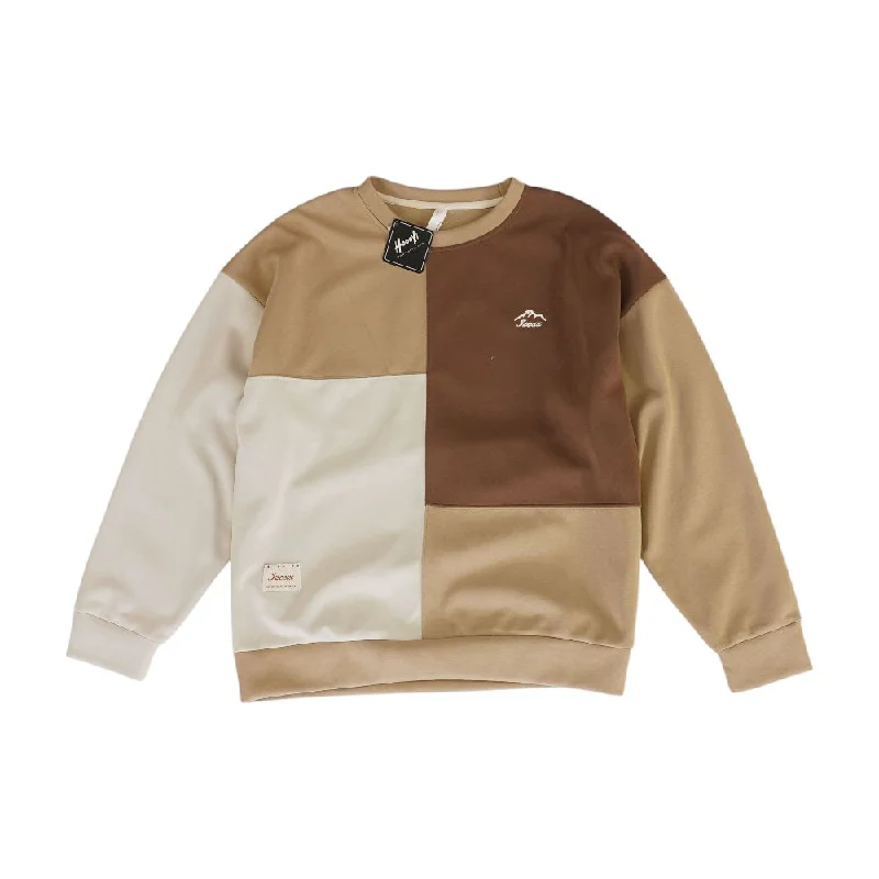 Brown Color Block Sweatshirt Hoodie with Stripes Bold Sporty