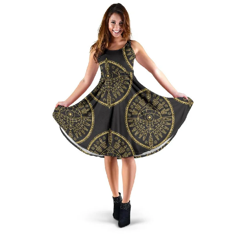 Evil Eye Pattern Print Dress Turtleneck Neckline Stylish