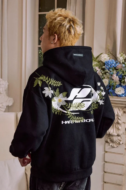 Plant Embroidered Logo Hoodie Hoodie with Hidden Zipper Minimalist Clean