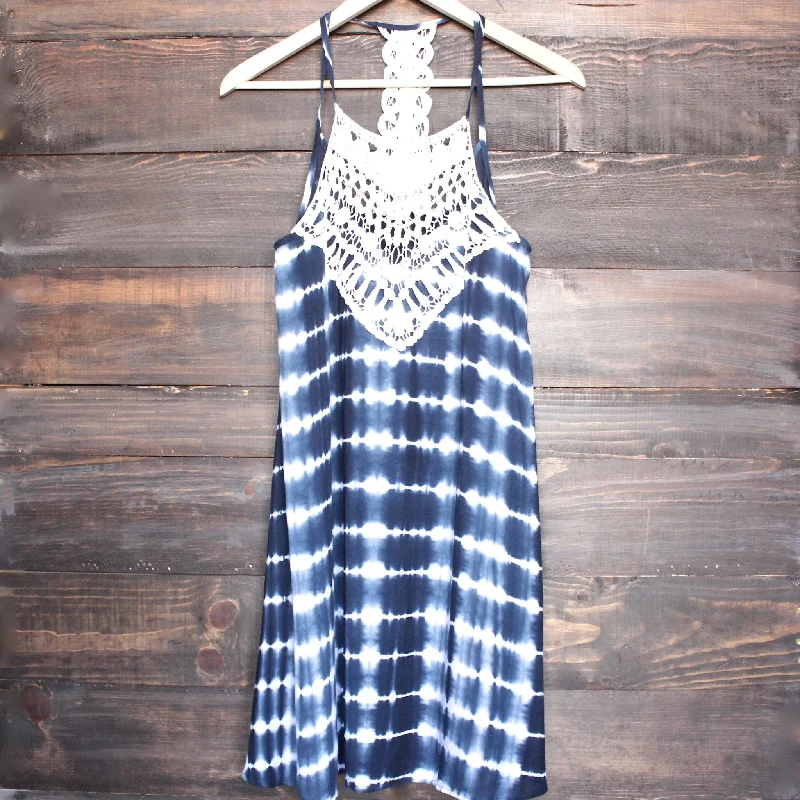 Final Sale - Tie Dye Crochet Bib Sun Dress in Navy Tunics Gym athletic