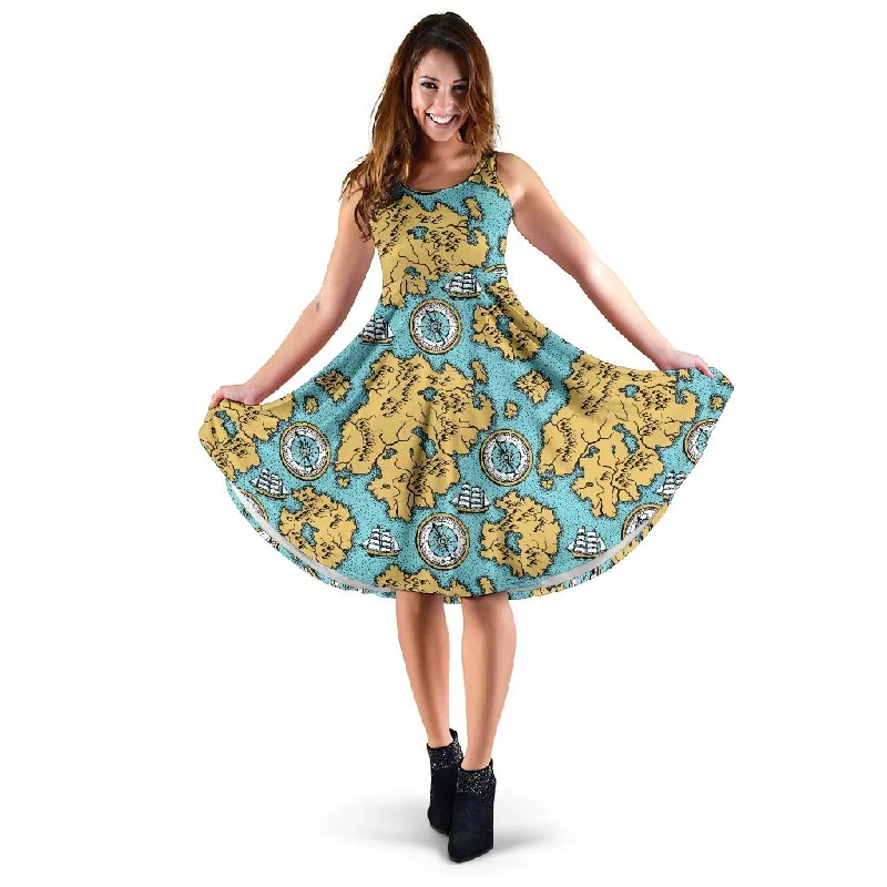 World Map Print Pattern Dress Tunics Mesh breathable