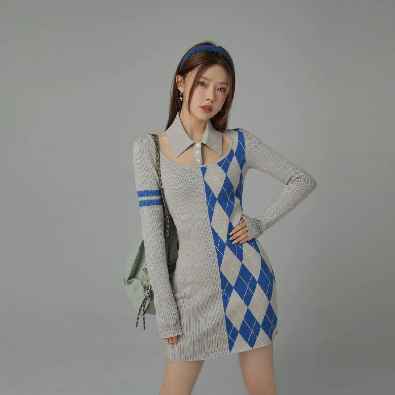 Split Color Argyle Dress Tunics Bridal satin