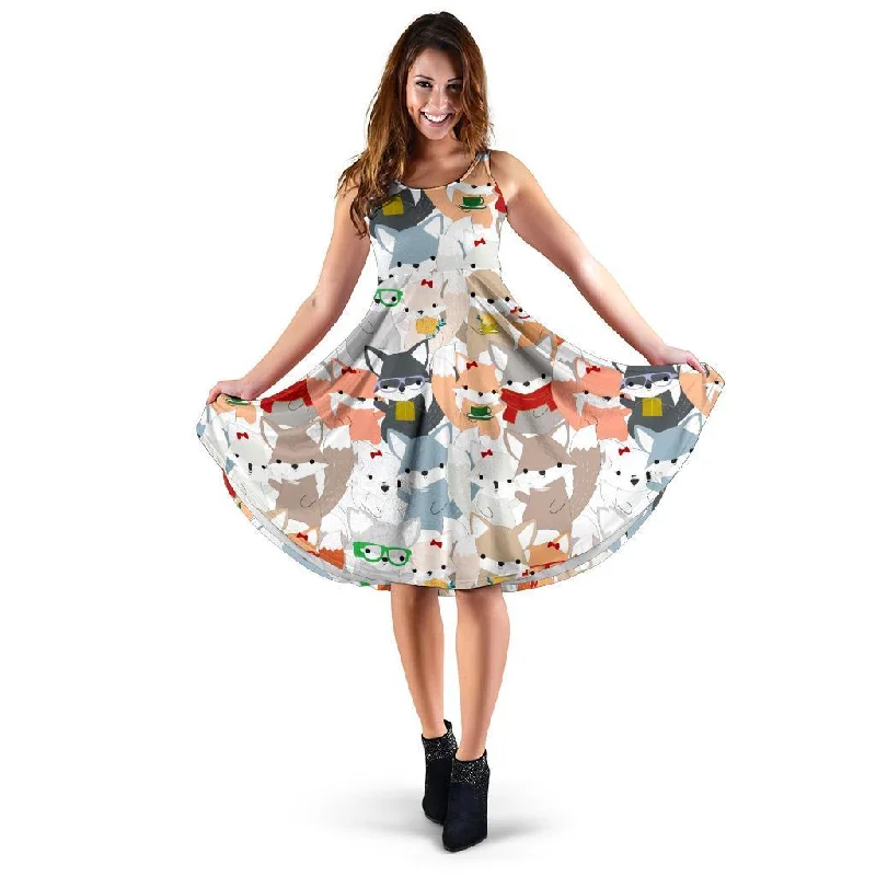 Colorul Fox Pattern Print Dress Tunics Wedding white