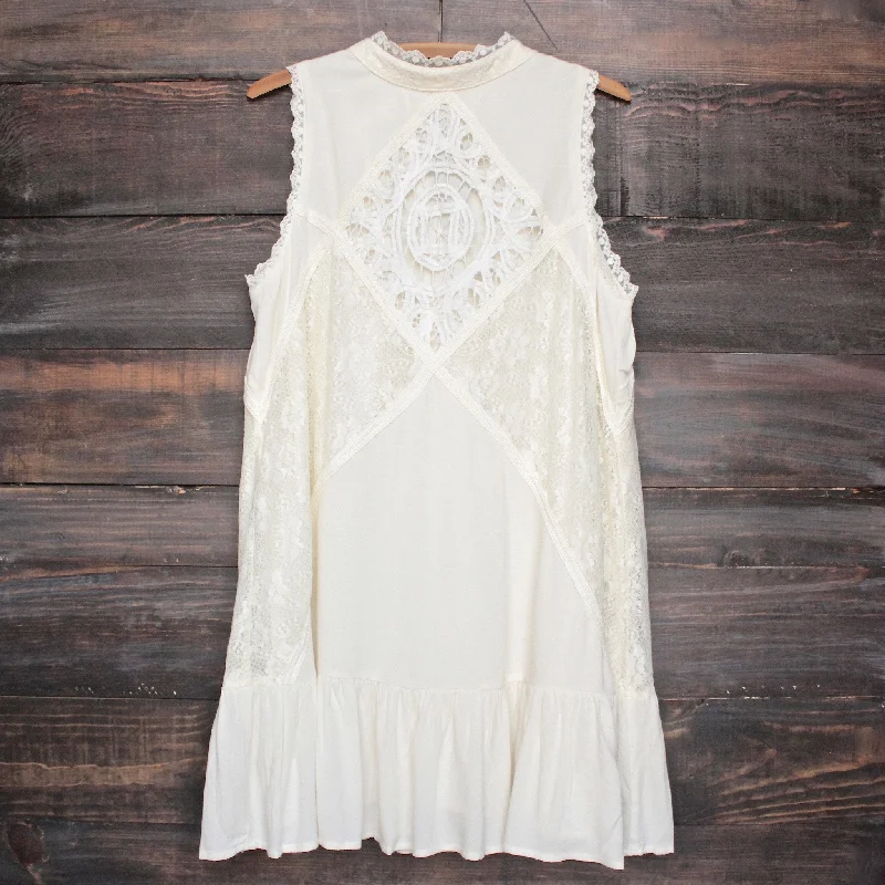 Final Sale - Mock Neck Lace Dress in Cream Boatneck Modish Everyday