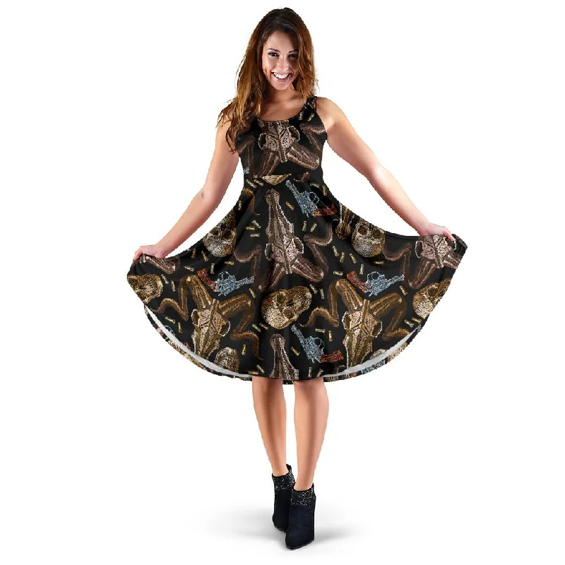 Western Cowboy Gun Print Pattern Dress Tunics Yoga stretchy