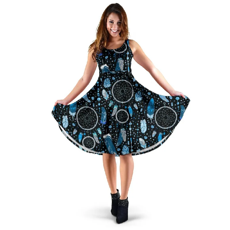 Blue Dream Catcher Feather Dress Off-the-shoulder Chic Trendy