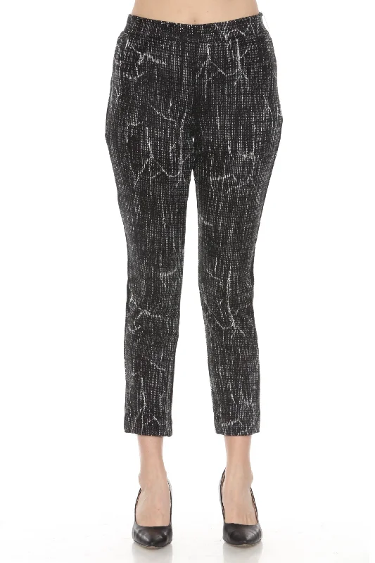 Joseph Ribkoff Black/Off-White Abstract Jacquard Knit Slim Pants 243305 Comfy Zip-Up Pants