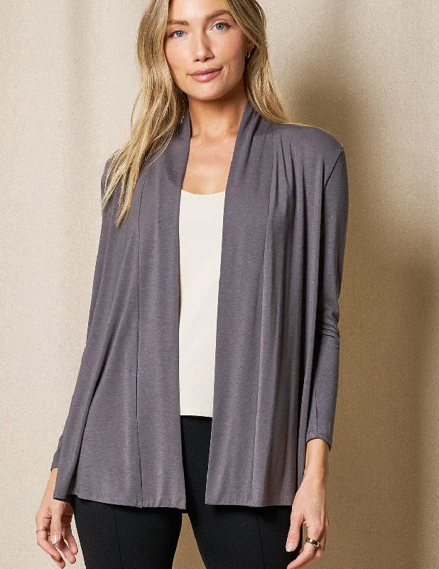 Bamboo 240 Banded Front Jacket - Grey Zippered Front Buttoned Front Snap Front