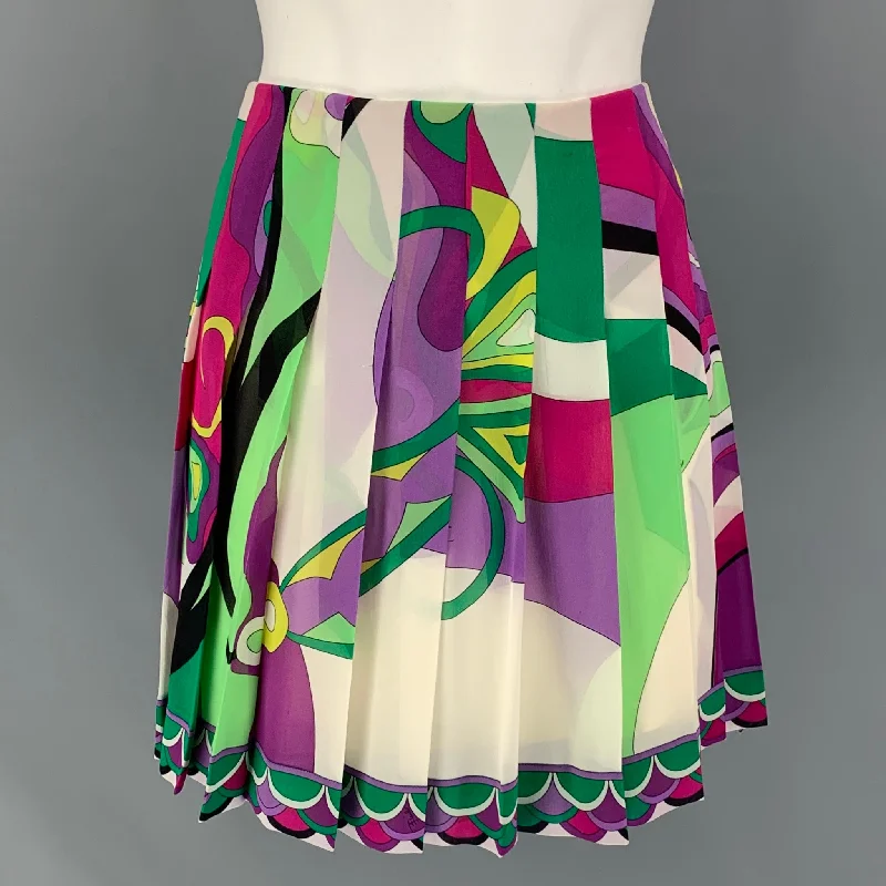 EMILIO PUCCI Size 6 Multi-Color Silk Pleated Mini Skirt wool skirt sturdy